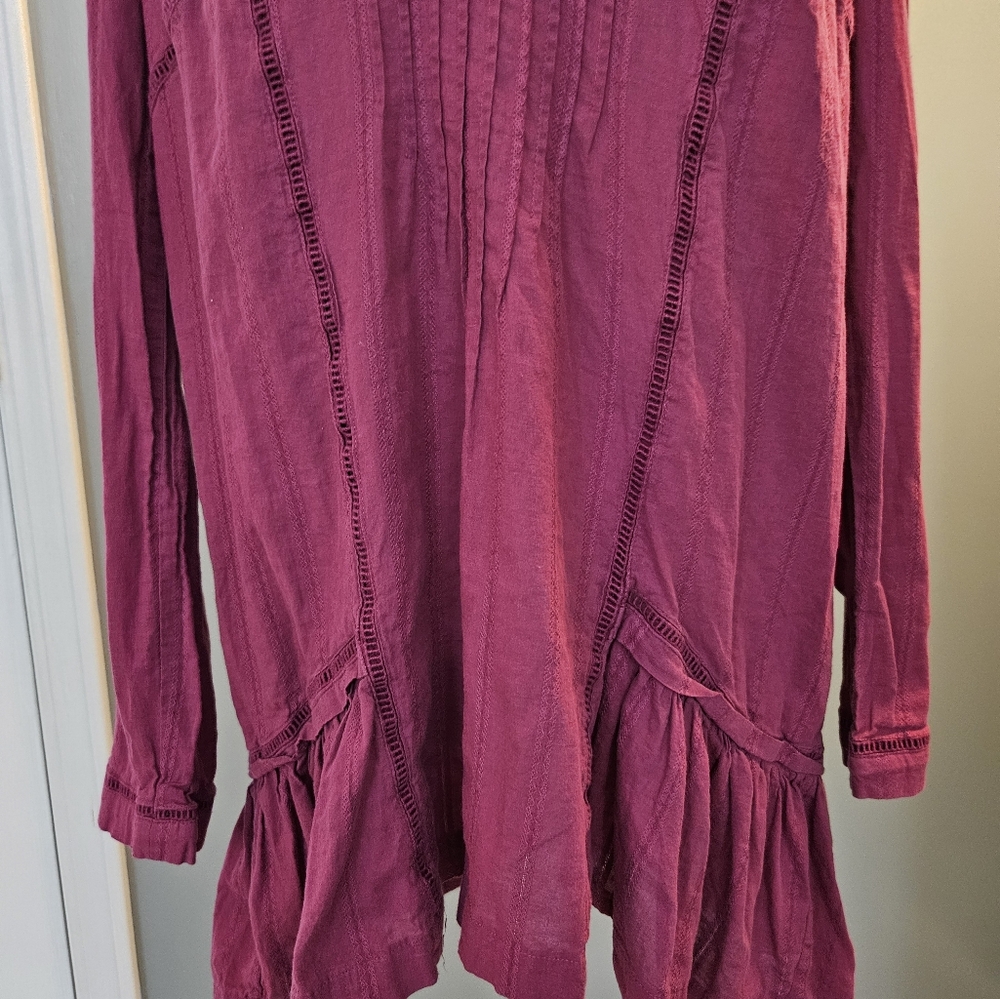 Free People Deep Pink V-Neck Eyelet Blouse Women's Size Small S - Picture 7 of 16